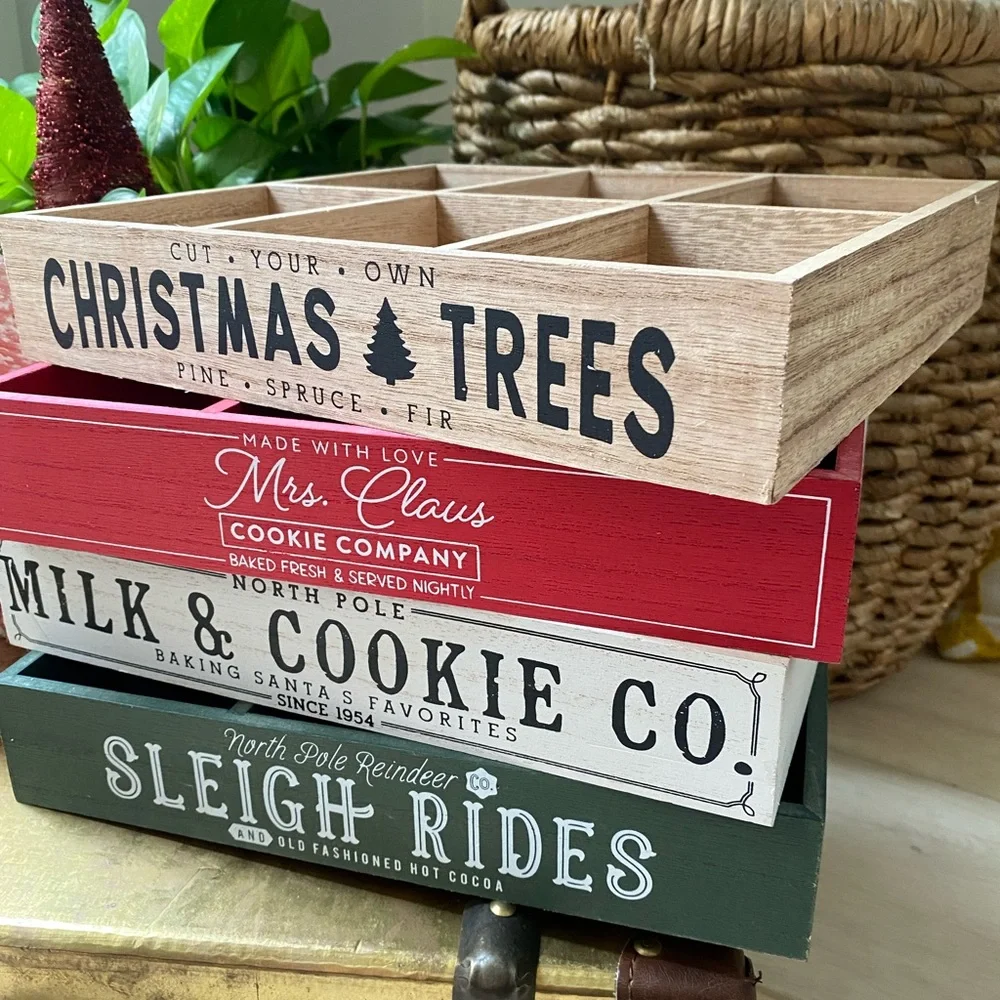 Target Holiday Decor Wooden Boxes - Red, Green, Brown